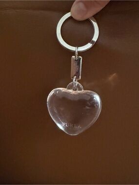 Furla Clear Crystal Heart Key Ring with Silver Hardware